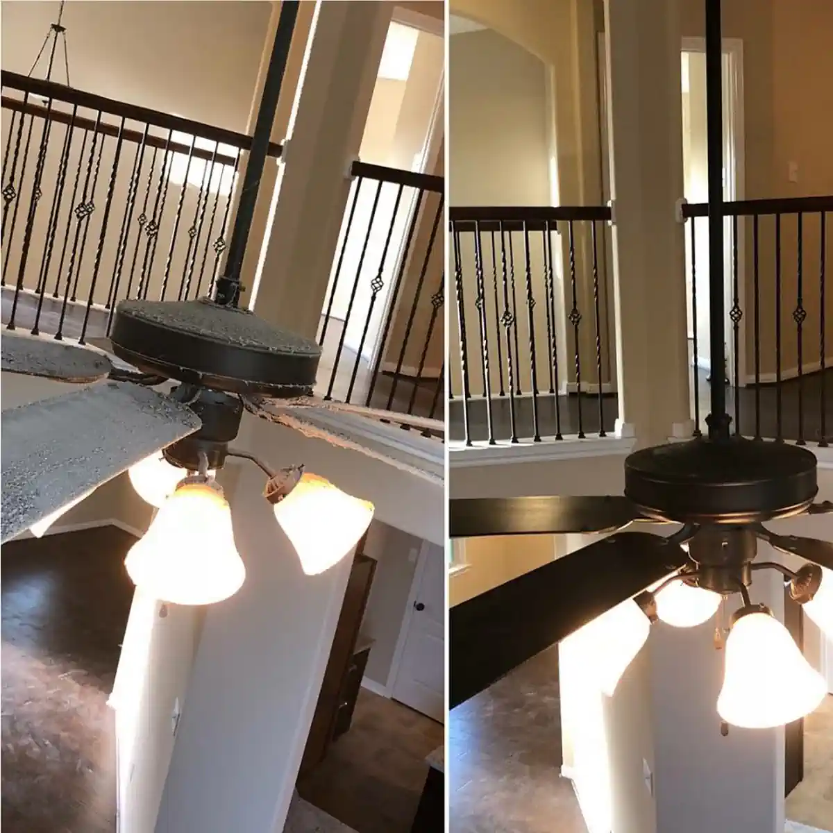 Clean ceiling fan - before and after