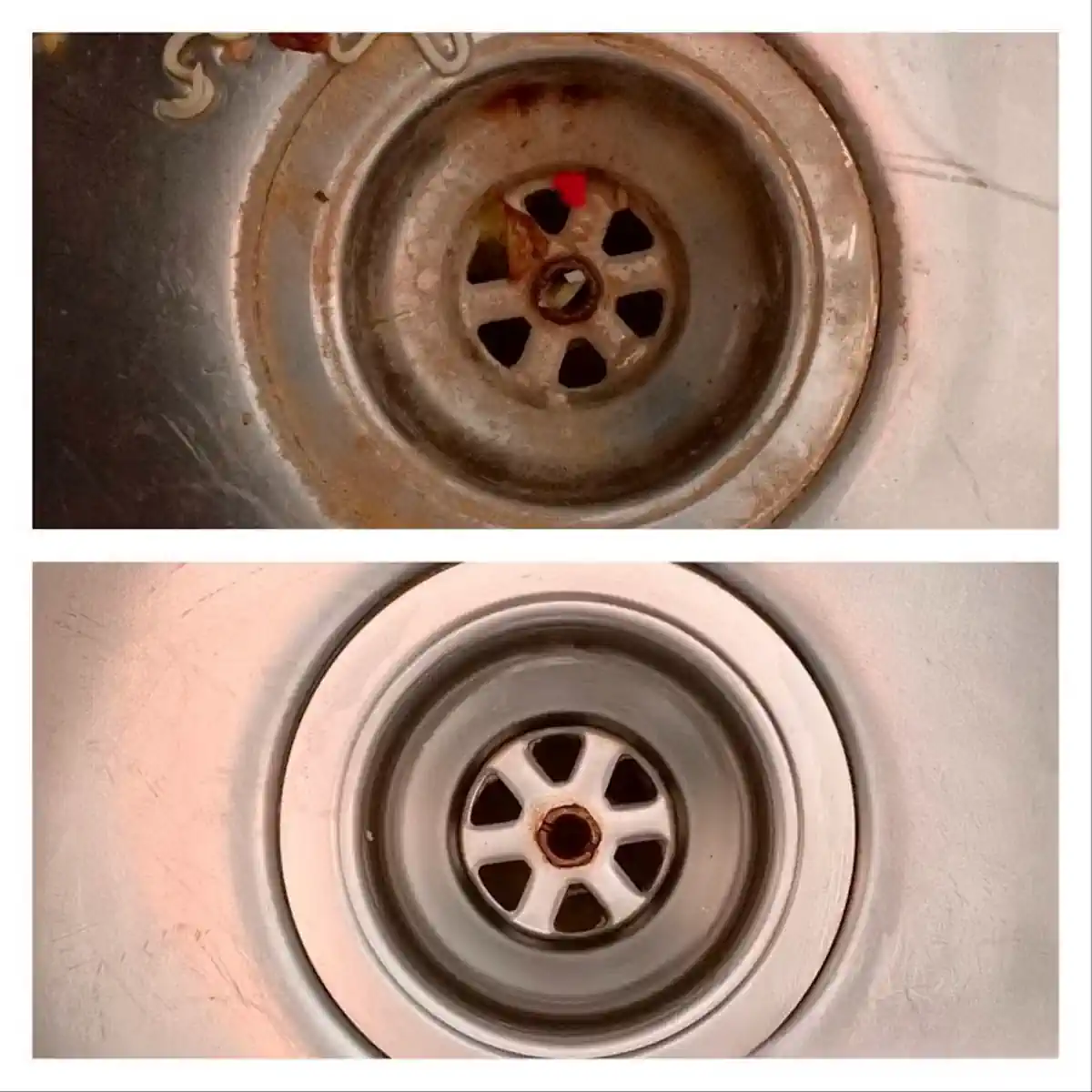 Clean sink drain - Before and after