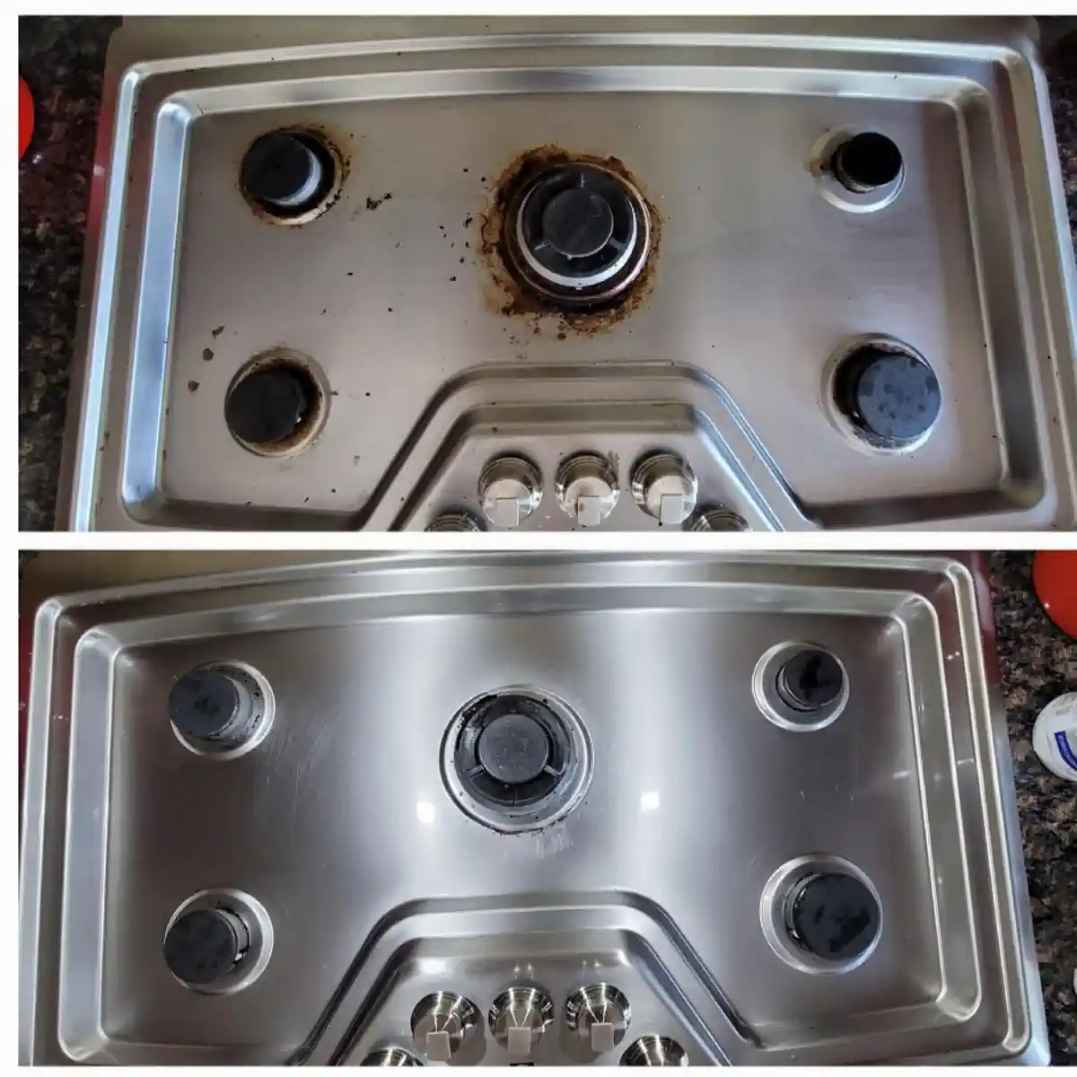 Clean stainless steel stovetop - Before and after